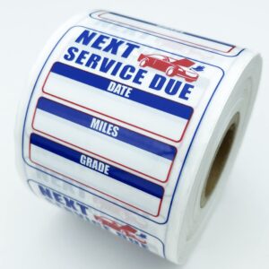 Oil Change Stickers 250 Pcs Per Roll-Service Reminder Stickers-2 inches x 2 inches Premium Clear Stock-Windshield Stickers-Checkered Flag- Peel & Write and Stick with No Residue Car Sticker