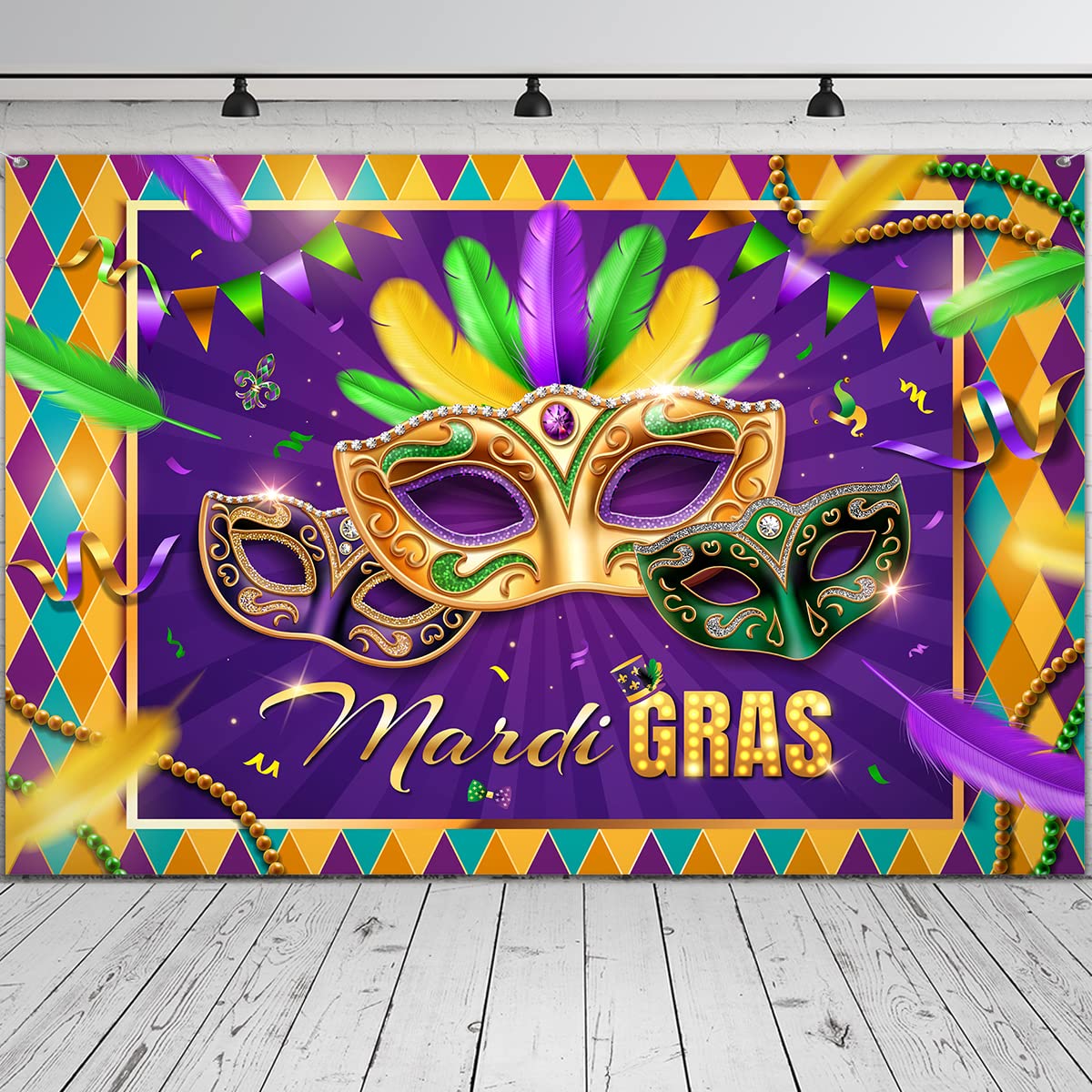 Mardi Gras Party Decorations - Mardi Gras Party Backdrop Banner Masquerade Dancing Banner Backdrop for Mardi Gras,New Orleans Masquerade Party Supplies