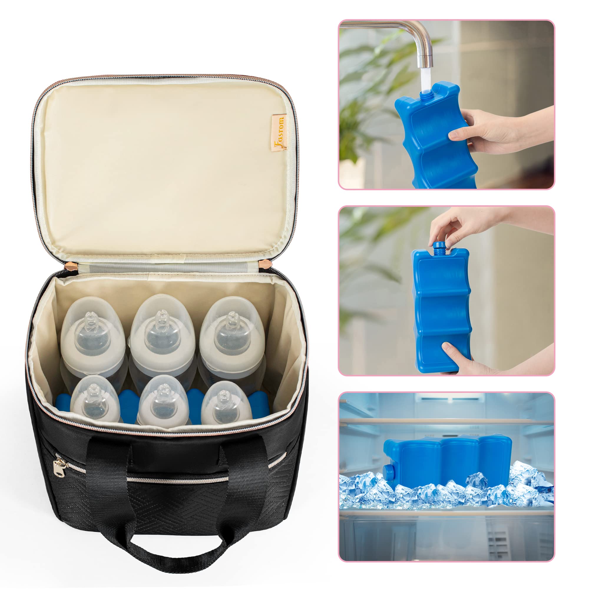 Fasrom Wearable Breast Pump Carrying Case Bundle with Breast Milk Cooler Travel with Ice Pack Fits 6 Tall Baby Bottle Up to 9 Ounce