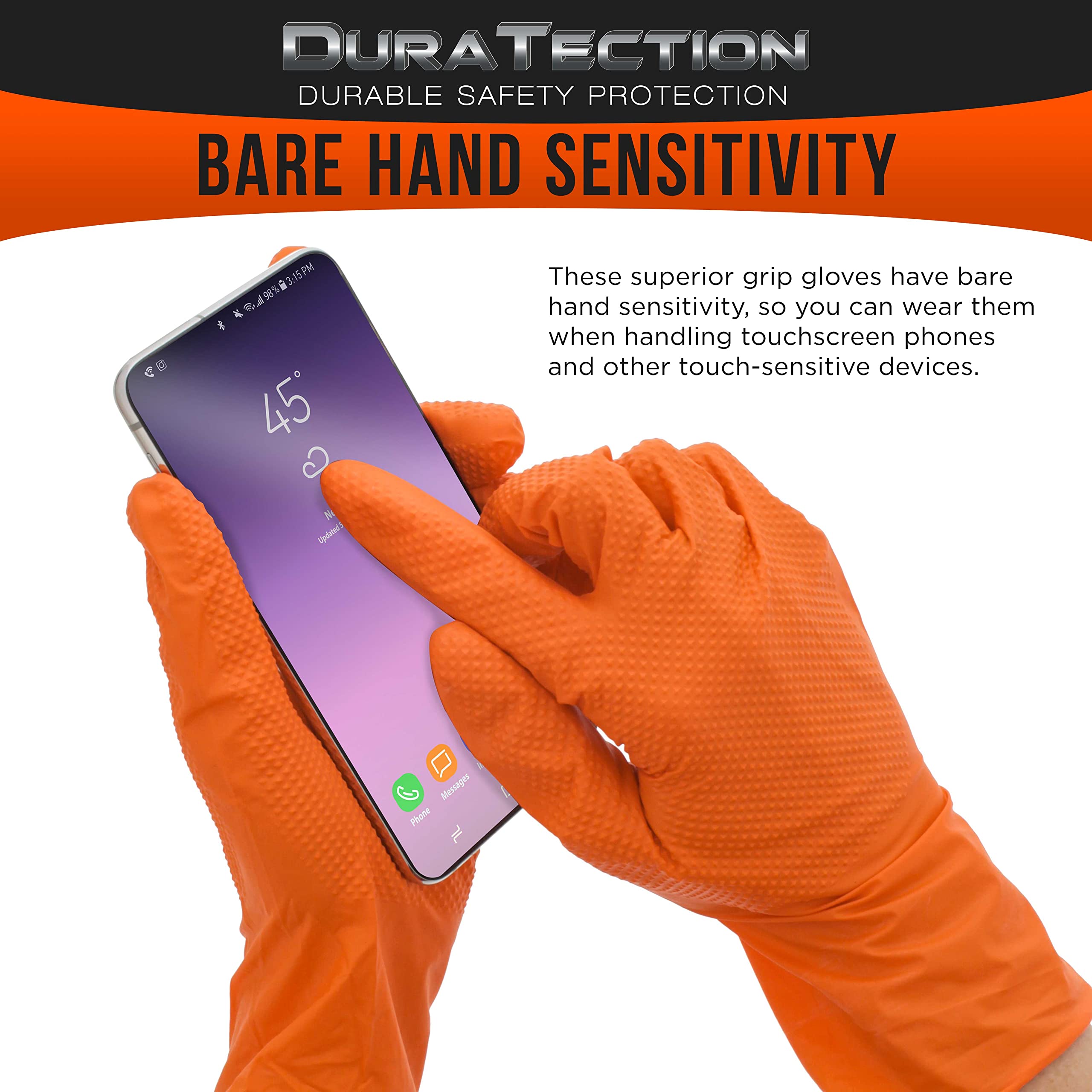 Dura-Gold Duratection 8 Mil Orange Super Duty Diamond Textured Nitrile Disposable Gloves, 3 Boxes of 100, X-Large - Latex Free, Powder Free, Food Safe, Safety Protection Work Gloves, Industrial