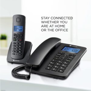 Motorola Voice C42 Corded Phone System + 2 Digital Cordless Handsets w/Answering Machine, Call Block - Black (C4202)