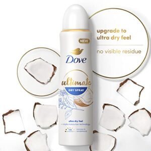 Dove Ultimate Dry Spray Antiperspirant Coconut And Sandalwood 2 Count For 72-Hour Sweat And Odor Protection With Triple Moisturizer Technology 3.8oz