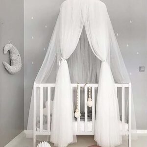 Worparsen Baby Lace Crib Tent Round Dome Hanging Princess Bed Canopy Curtain Mosquito Net Kids Room Decor White