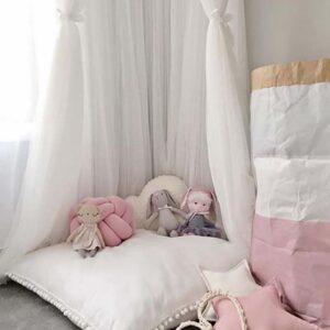 Worparsen Baby Lace Crib Tent Round Dome Hanging Princess Bed Canopy Curtain Mosquito Net Kids Room Decor White