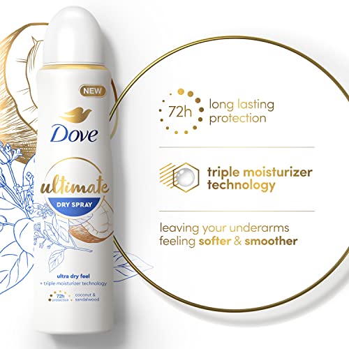 Dove Ultimate Dry Spray Antiperspirant Coconut And Sandalwood 2 Count For 72-Hour Sweat And Odor Protection With Triple Moisturizer Technology 3.8oz