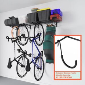 RAD Sportz Heavy Duty Shelves for Wall 2-Pack - Storage for Garage Organization - Garage Shelving with 154lb Capacity and Bike Hooks for 4 Cycles