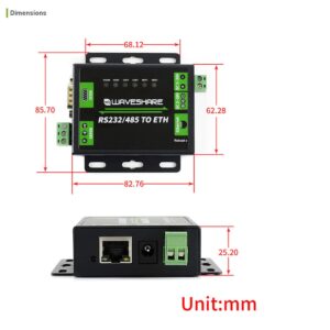 Coolwell Waveshare RS485 to Ethernet Converter Industrial RS232/RS485 to RJ45 Converer Dual Serial Ports Bi-directional Rransparent Data Transmission