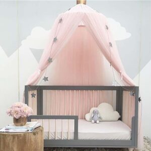 Worparsen Baby Lace Crib Tent Round Dome Hanging Princess Bed Canopy Curtain Mosquito Net Kids Room Decor White