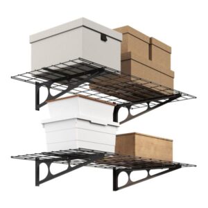 RAD Sportz Heavy Duty Shelves for Wall 2-Pack - Storage for Garage Organization - Garage Shelving with 154lb Capacity and Bike Hooks for 4 Cycles