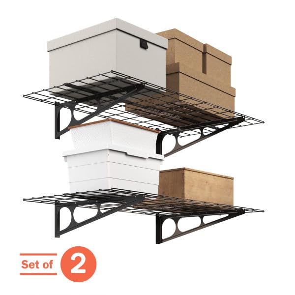 RAD Sportz Heavy Duty Shelves for Wall 2-Pack - Storage for Garage Organization - Garage Shelving with 154lb Capacity and Bike Hooks for 4 Cycles