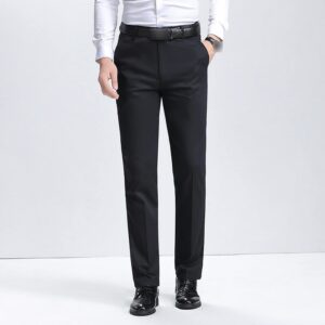 Men's Slim Fit Stretch Pant Classic Solid Color Casual Suit Pant Lightweight Business Comfort Trousers (Black,30)