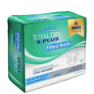 TotalDry Ultimate X-Plus - Fitted Incontinence Briefs Adult Diapers – Plastic Backed Ultra Absorbent Overnight Bladder Control for Women & Men - FSA HSA Approved - XLarge