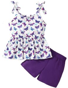 zarmfly girls 2 piece short set baby girl summer clothes butterfly tank tops and shorts set infant to toddler 2t