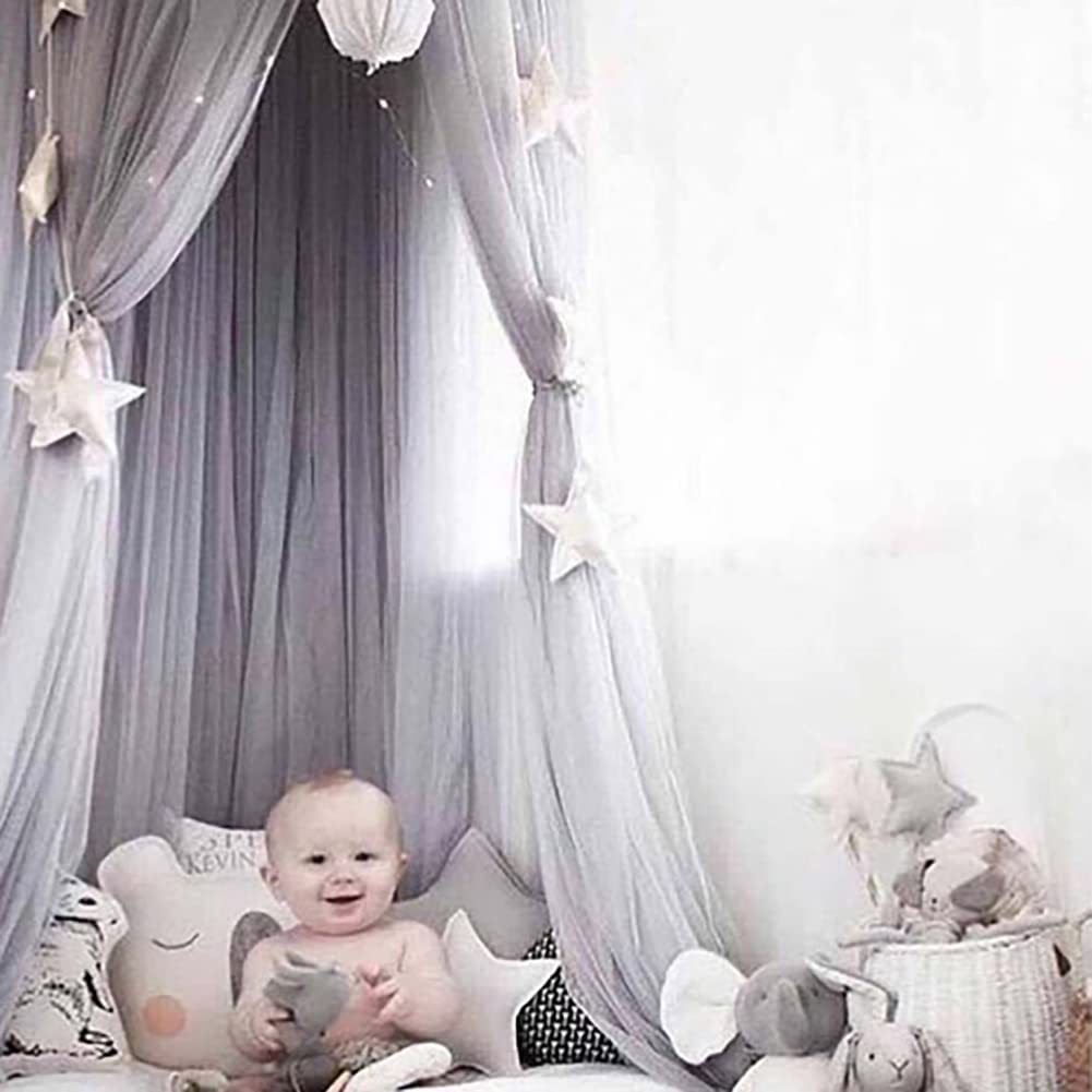 Worparsen Baby Lace Crib Tent Round Dome Hanging Princess Bed Canopy Curtain Mosquito Net Kids Room Decor White