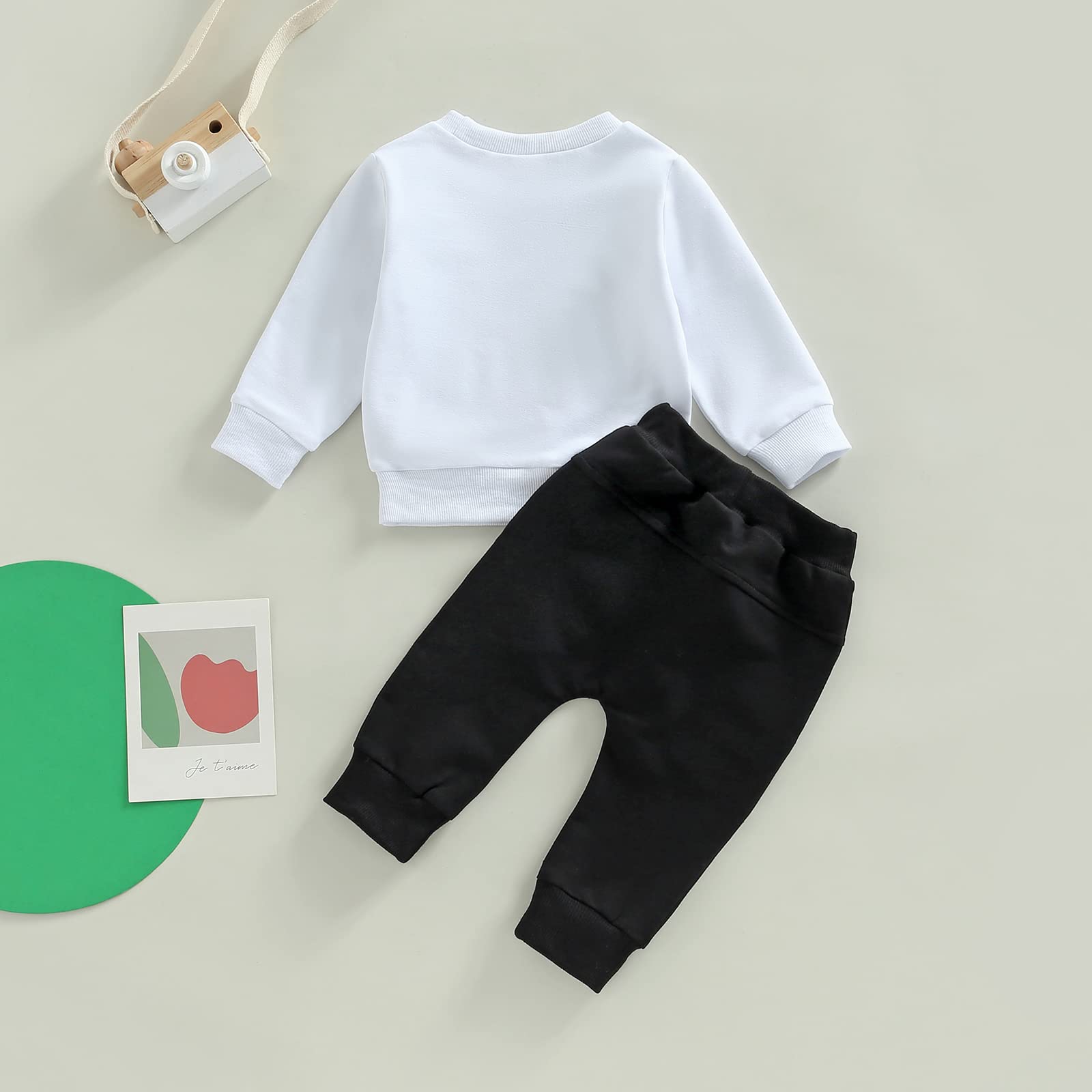 Toddler Baby Boy Fall Outfit Crewneck Long Sleeve Sweatshirt Tops Elastic Pants Jogger Cute Newborn Winter Clolthes Set (Clover White, 6-12 Months)