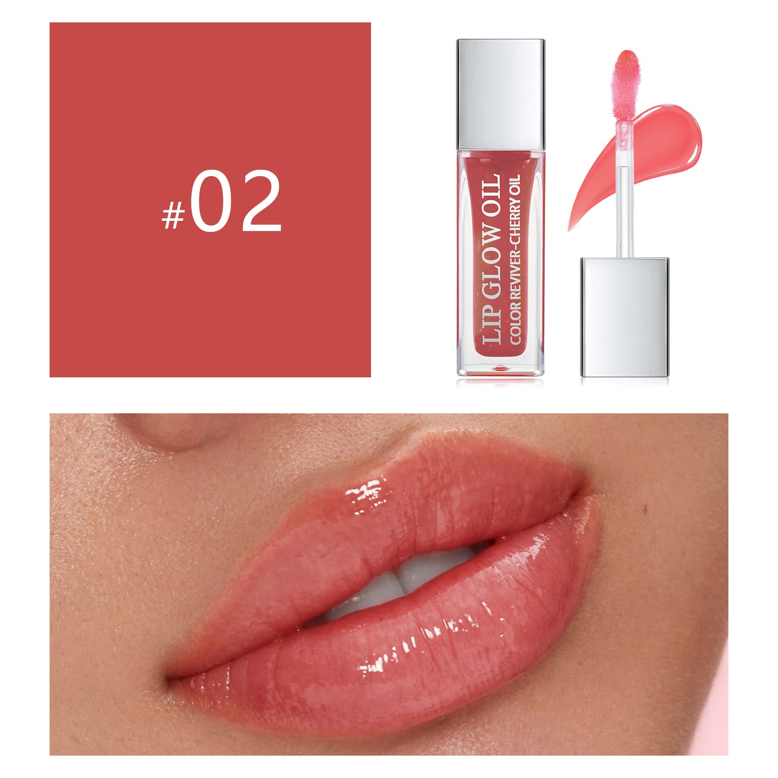 Marine Forest Hydrating Lip Glow Oil, Plumping Lip Gloss Transparent Lip Oil Tinted for Lip Care and Dry Lips, Non Sticky, Shiny and Moisturizing (02)