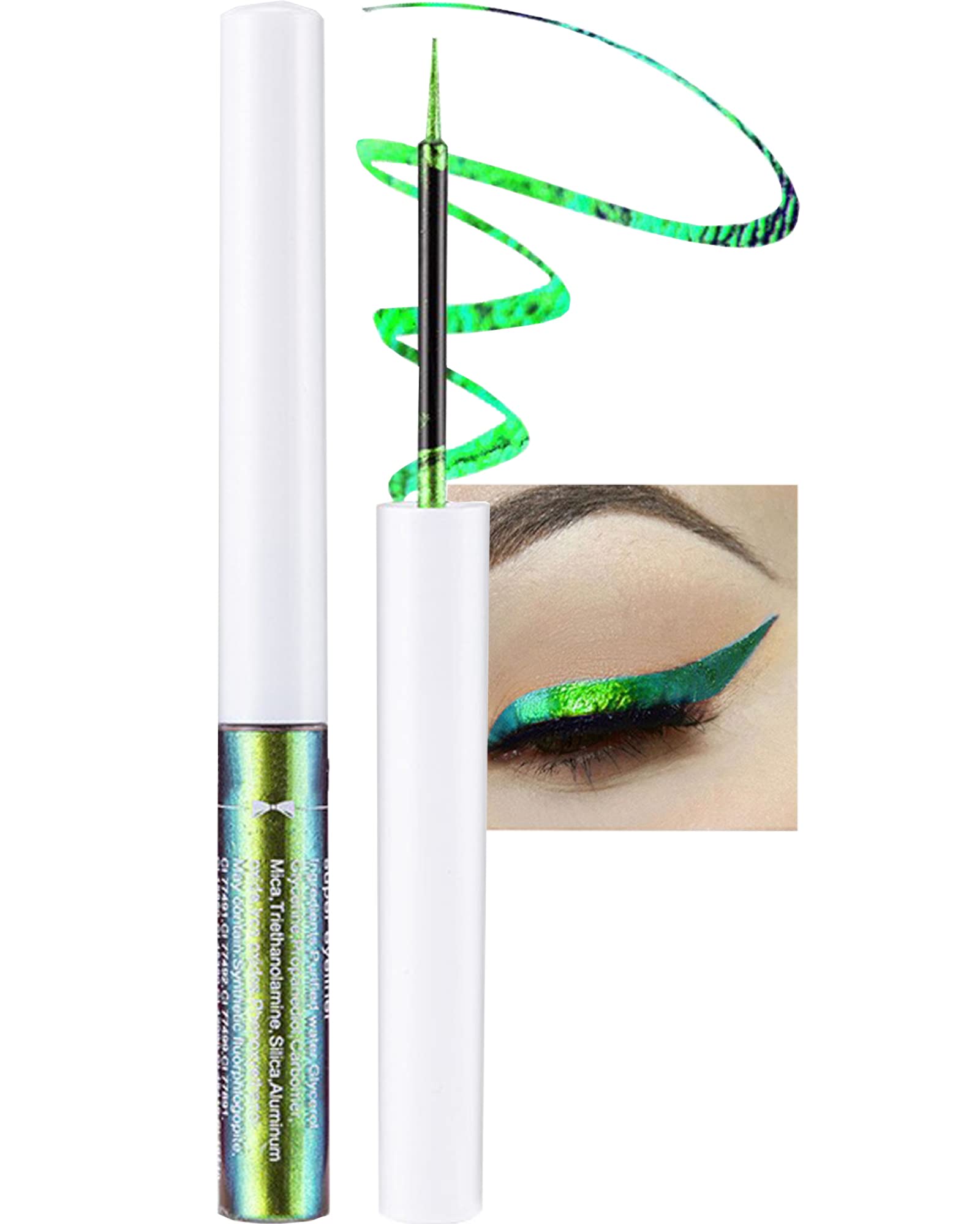 Chameleon Glitter Eyeliner Liquid - 1Pcs Green Metallic High-Pigmented Colored Makeup Glitter Pen for Eye Liner Eyeshadow, Smudge-proof, Ultra-Fine Tip Multichrome Eyeliner, Gift for Women Girl- 02#