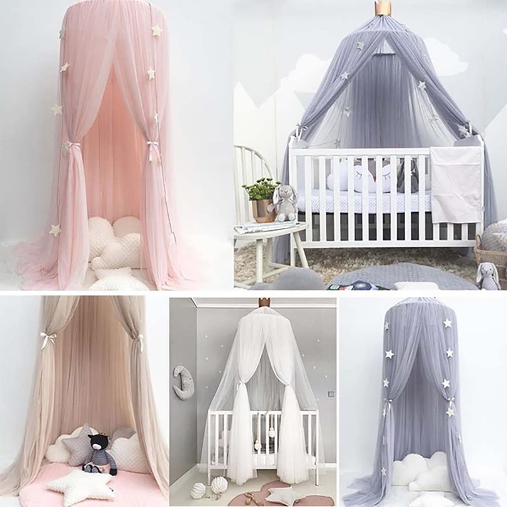 Worparsen Baby Lace Crib Tent Round Dome Hanging Princess Bed Canopy Curtain Mosquito Net Kids Room Decor White