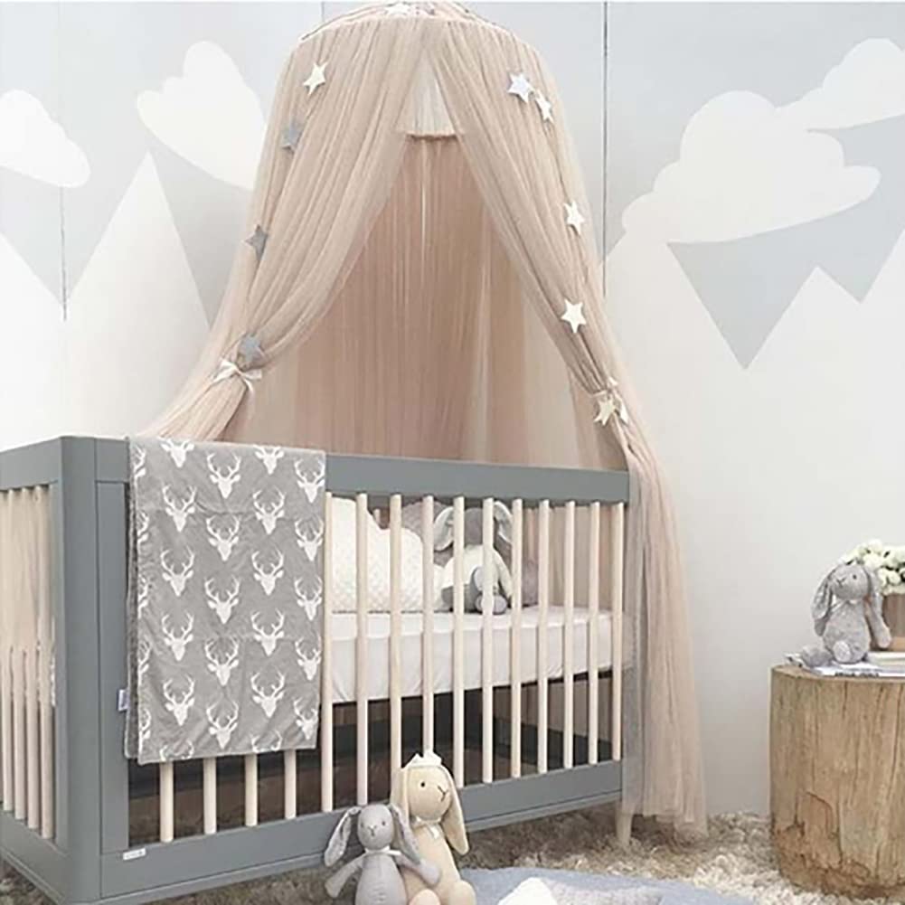 Worparsen Baby Lace Crib Tent Round Dome Hanging Princess Bed Canopy Curtain Mosquito Net Kids Room Decor White