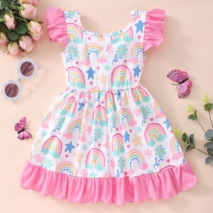 Toddler Girl Dresses Rainbow Dress for Girls Casual Summer First Day of School Dress for Girls 5t