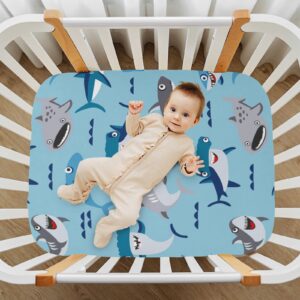 Fitted Crib Sheet for Boys Girls, Cute Shark Jersey Knit Baby Sheet for Standard Crib and Toddler Bed Mattresses, Cozy Soft Breathable, 28 x 52 in