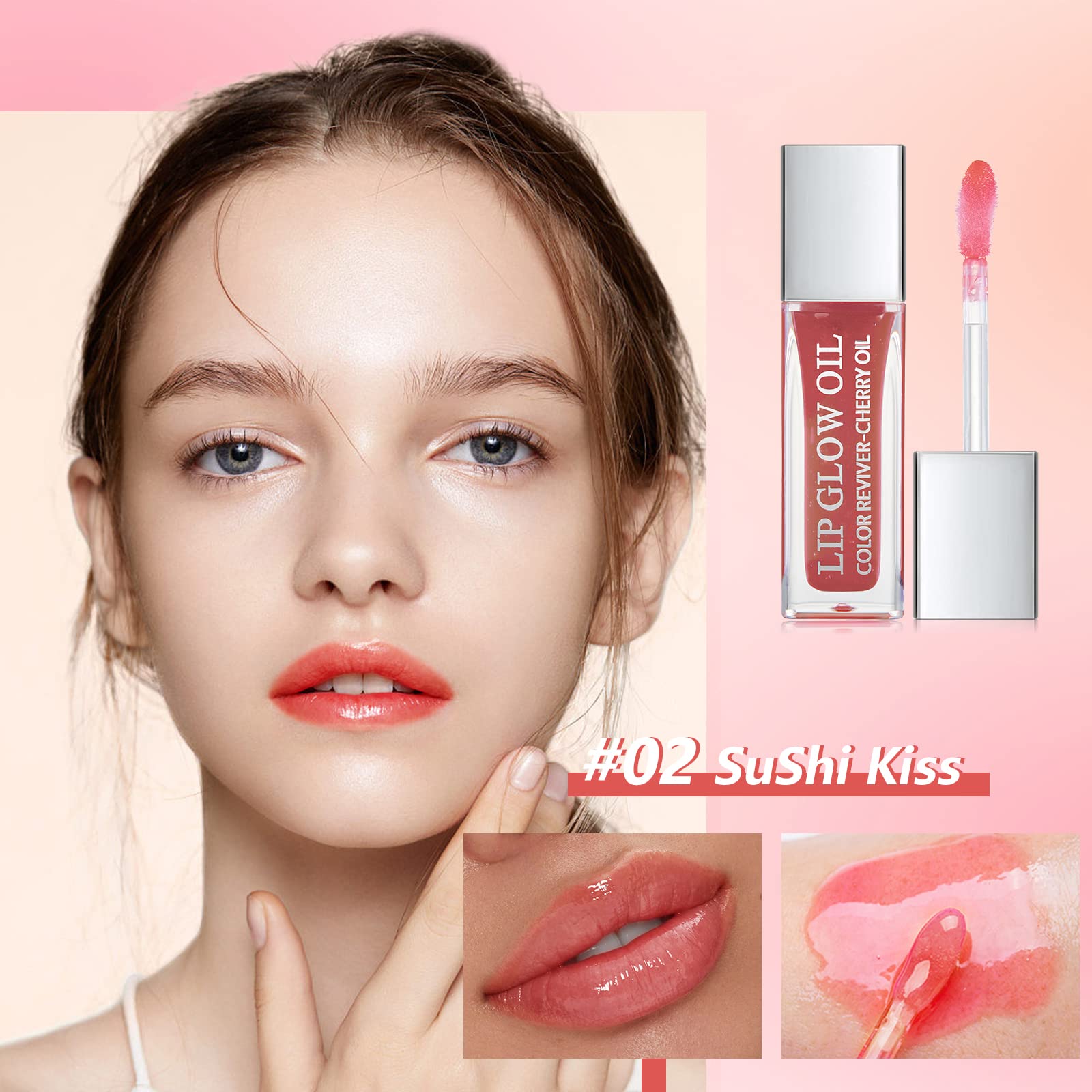 Marine Forest Hydrating Lip Glow Oil, Plumping Lip Gloss Transparent Lip Oil Tinted for Lip Care and Dry Lips, Non Sticky, Shiny and Moisturizing (02)