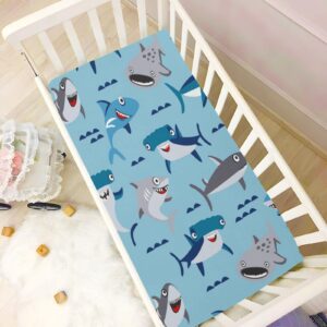 Fitted Crib Sheet for Boys Girls, Cute Shark Jersey Knit Baby Sheet for Standard Crib and Toddler Bed Mattresses, Cozy Soft Breathable, 28 x 52 in