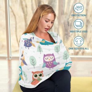 WELLDAY Baby Car Seat Covers Cartoon Owls Stretchy Breastfeeding Scarf Breathable Infant Carseat Canopy Nursing Covers Multi Use for Stroller High Chair Shopping Cart Boys and Girls