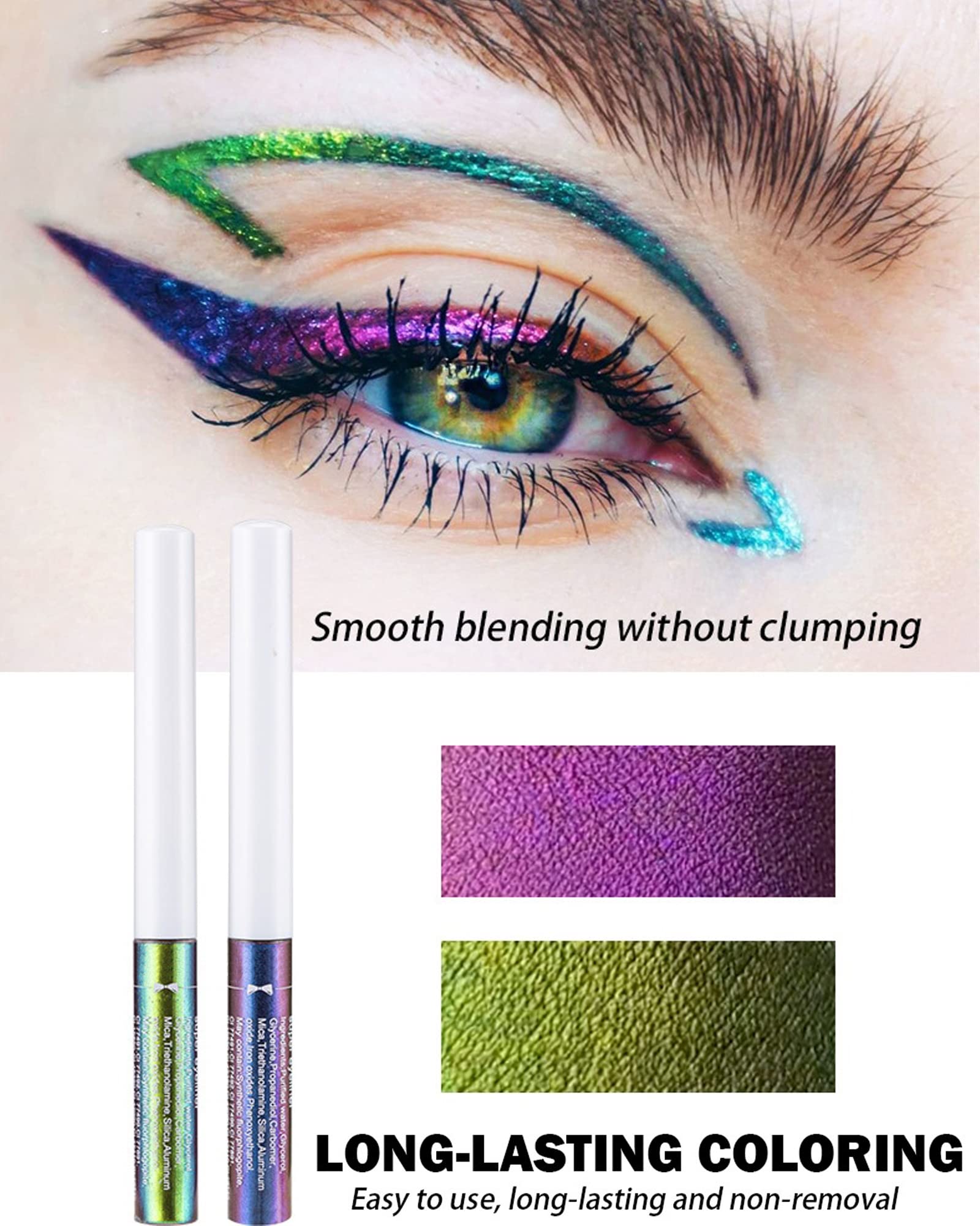 Chameleon Glitter Eyeliner Liquid - 1Pcs Green Metallic High-Pigmented Colored Makeup Glitter Pen for Eye Liner Eyeshadow, Smudge-proof, Ultra-Fine Tip Multichrome Eyeliner, Gift for Women Girl- 02#