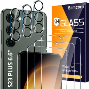 [3+3 pack] glass screen protector for samsung galaxy s23 plus 5g, 9h tempered glass, ultrasonic fingerprint compatible,hd clear case friendly for galaxy s23 plus glass screen protector