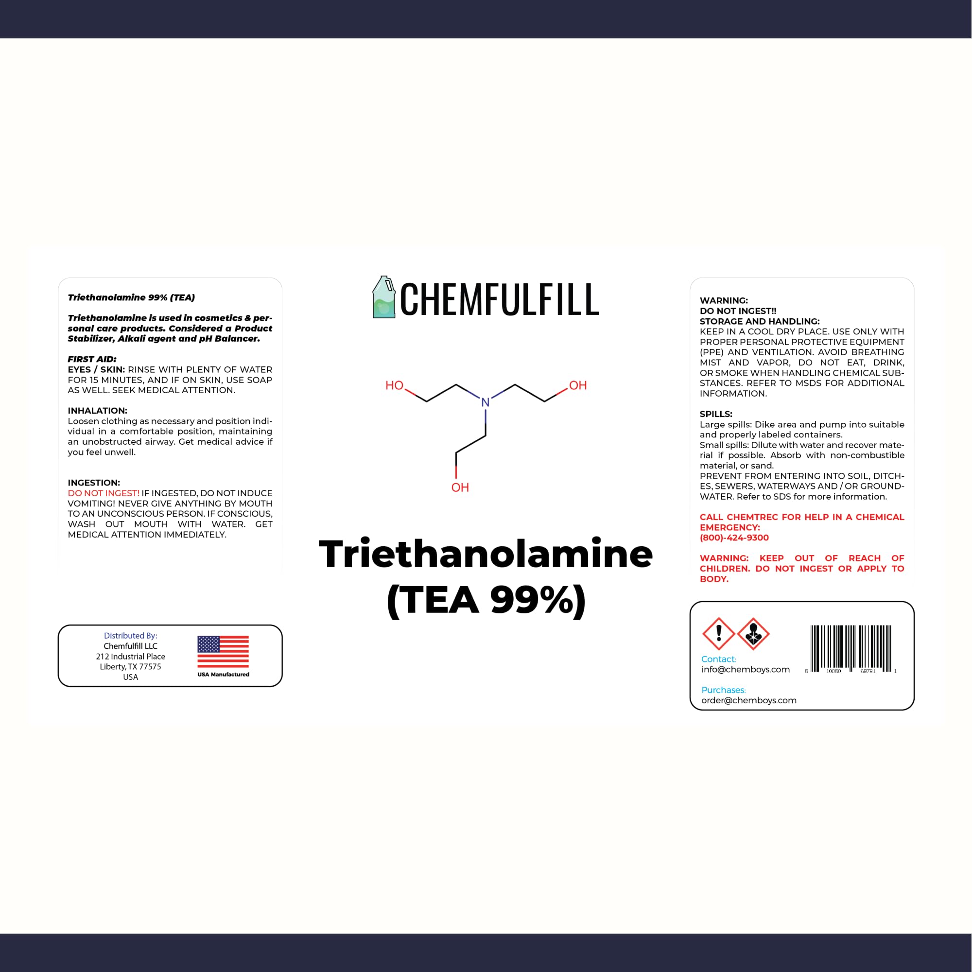 Chemfulfill Triethanolamine – Tea 99% (Highly Concentrated) (5-Gallon (640 fl oz))