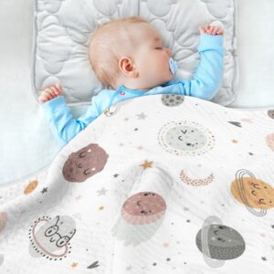 Galaxy Space Planets Cotton Baby Blanket 30" x 40" Warm Soft Breathable Muslin Swaddle Blankets for Toddler Boys Girls Nursery Receiving Wraps