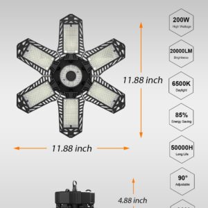 SEOBIOG 8 Pack Plug in Garage Light, Upgraded 200W 20000LM Linkable LED Shop Light, 6500K Ceiling Lights w/ 6 Deformable Panels for Garage, Warehouse, Barn, Basement (Built-in ON/Off Switch)