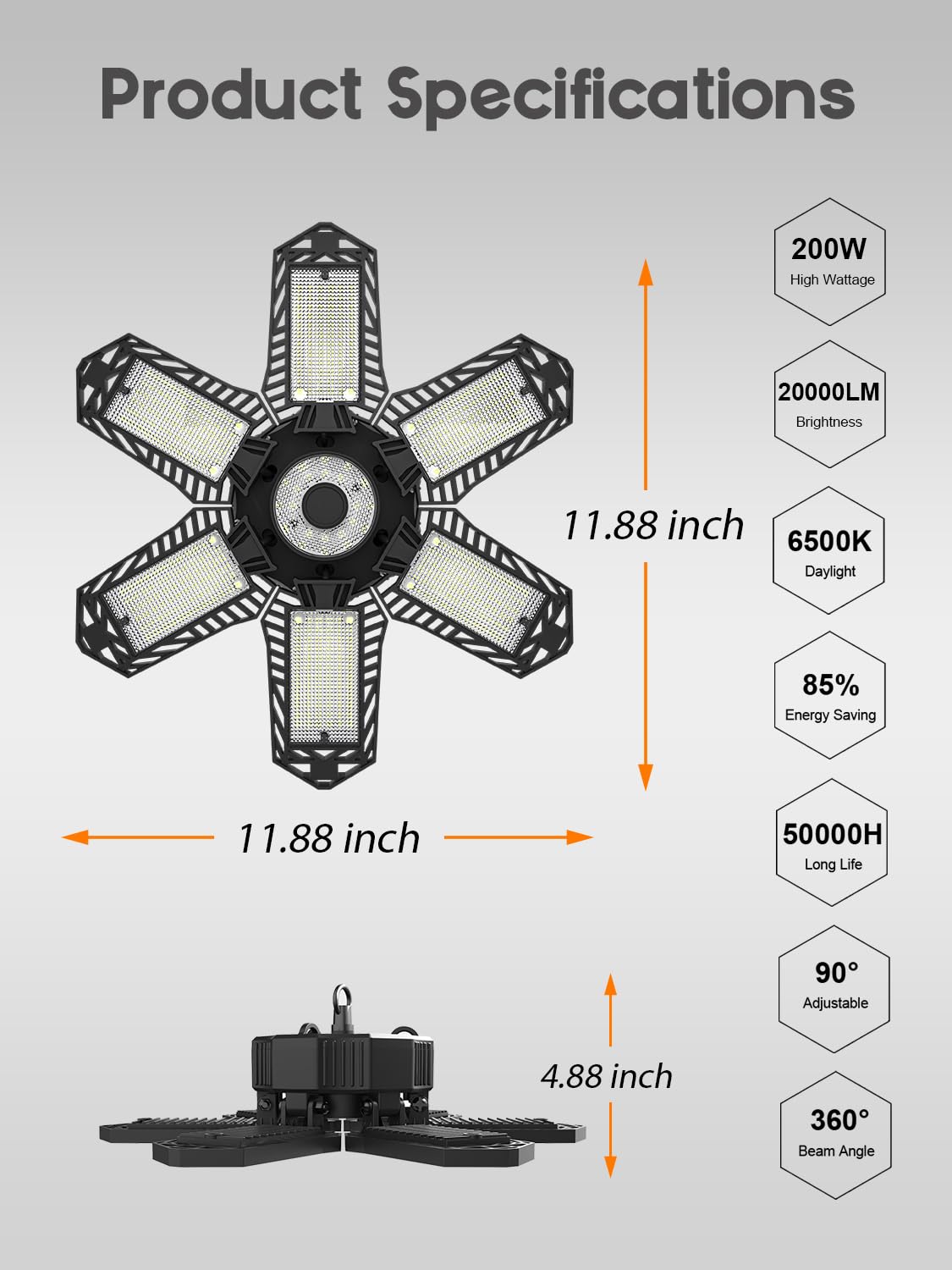 SEOBIOG 8 Pack Plug in Garage Light, Upgraded 200W 20000LM Linkable LED Shop Light, 6500K Ceiling Lights w/ 6 Deformable Panels for Garage, Warehouse, Barn, Basement (Built-in ON/Off Switch)