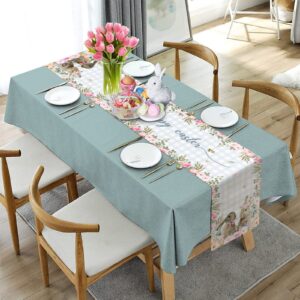 Rabbits Flowers Easter Table Runner,Cotton Linen, Eucalyptus Leaf Spring Summer Holiday Farmhouse Table Decorations for Home,Kitchen,Dining Room,Indoor,Outdoor,13 x 72 Inch, Grey White Buffalo Plaid