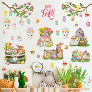 happy easter wall stickers bunny rabbit wall decals peel and stick wall art decal easter egg wall decal spring flower tree branch window clings for kids room nursery living room kitchen decor gifts