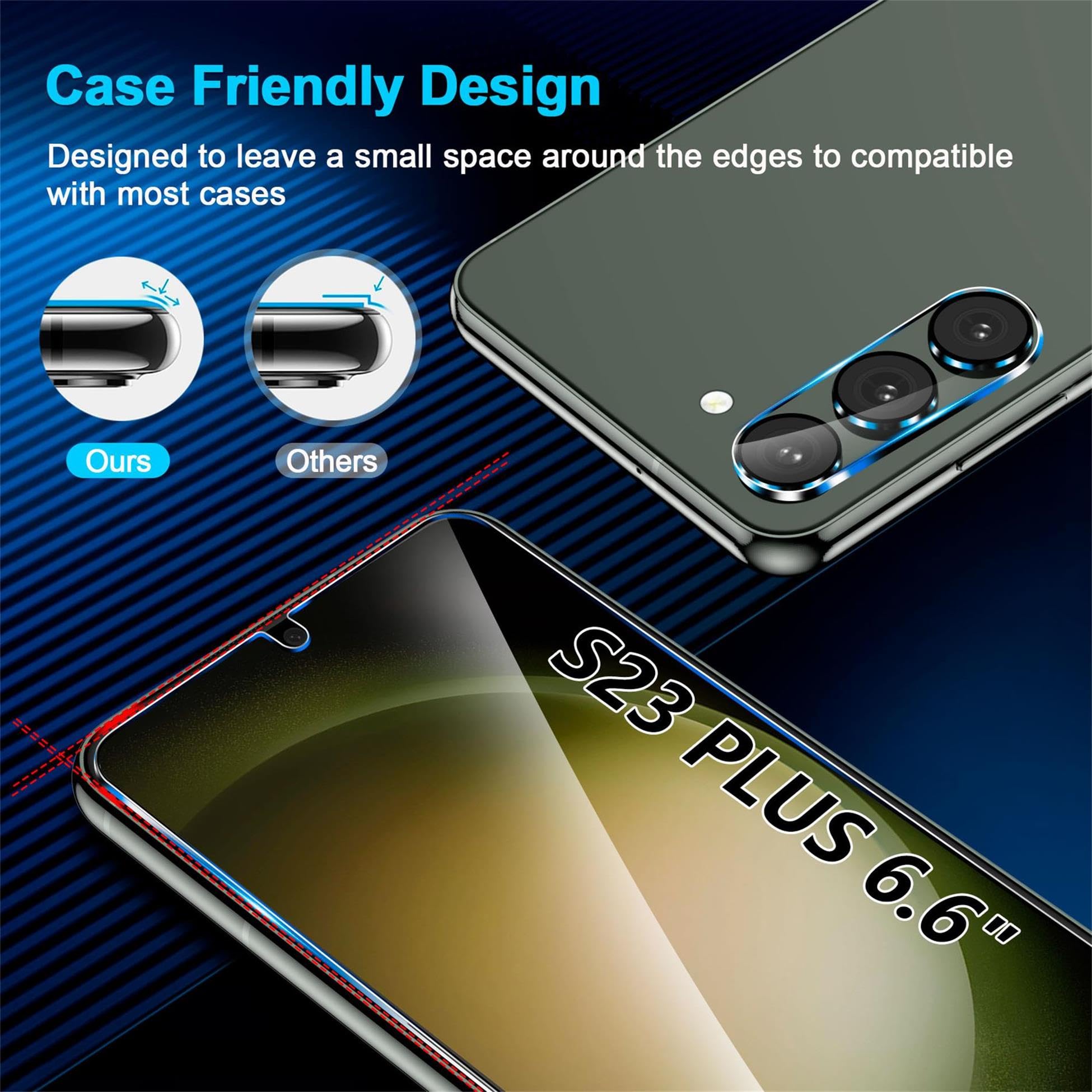 [3+3 Pack] Glass Screen Protector for Samsung Galaxy S23 Plus 5G, 9H Tempered Glass, Ultrasonic Fingerprint Compatible,HD Clear Case Friendly for Galaxy S23 Plus Glass Screen Protector