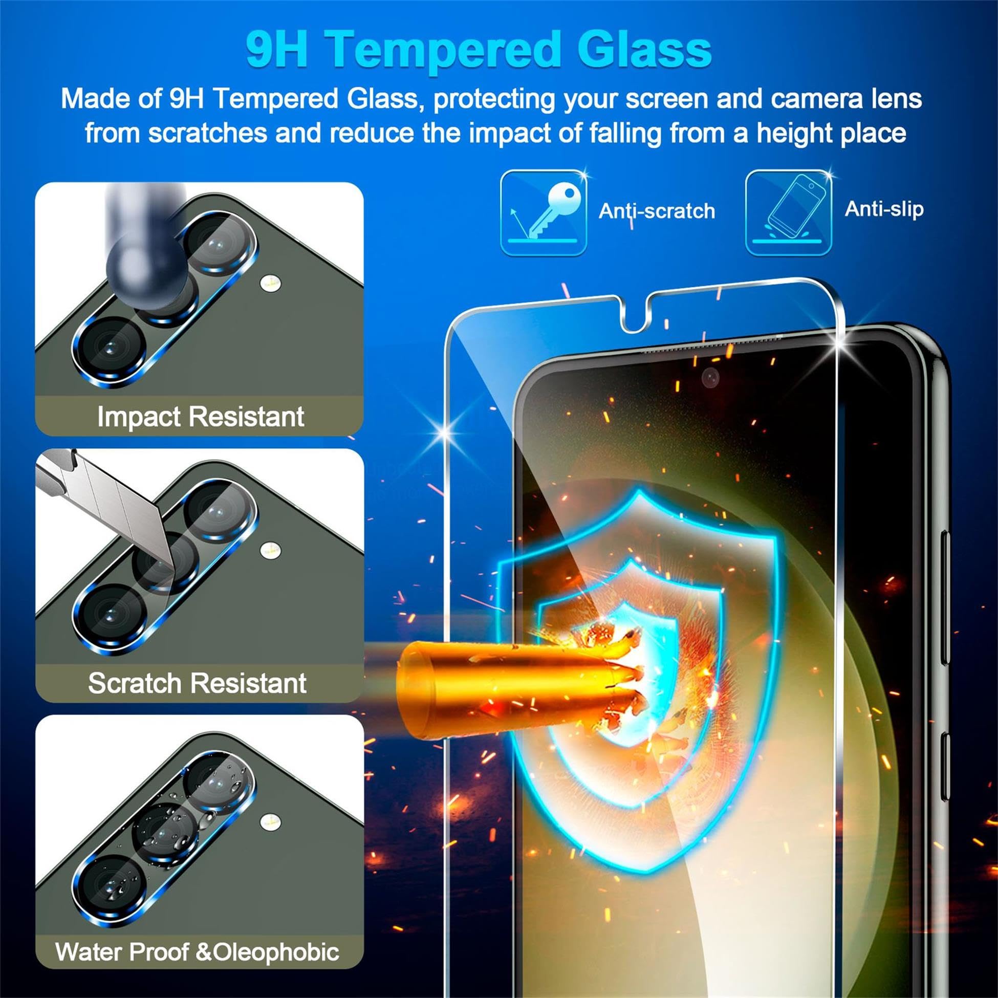 [3+3 Pack] Glass Screen Protector for Samsung Galaxy S23 Plus 5G, 9H Tempered Glass, Ultrasonic Fingerprint Compatible,HD Clear Case Friendly for Galaxy S23 Plus Glass Screen Protector