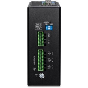 TRENDnet 6-Port Industrial Gigabit L2+ Managed PoE++ DIN Rail Switch, 4 x Gigabit PoE++ Ports, DIN-Rail Mount, 2 x SFP Slots, IP30, VLAN, QoS, LACP, Bandwidth Management, ERPS, Black, TI-BG62i