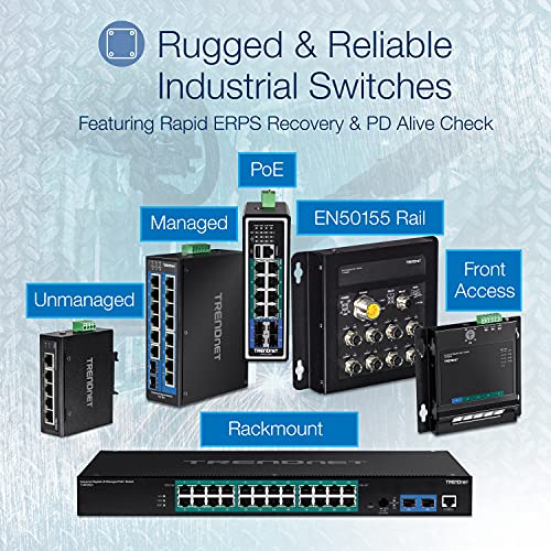 TRENDnet 6-Port Industrial Gigabit L2+ Managed PoE++ DIN Rail Switch, 4 x Gigabit PoE++ Ports, DIN-Rail Mount, 2 x SFP Slots, IP30, VLAN, QoS, LACP, Bandwidth Management, ERPS, Black, TI-BG62i