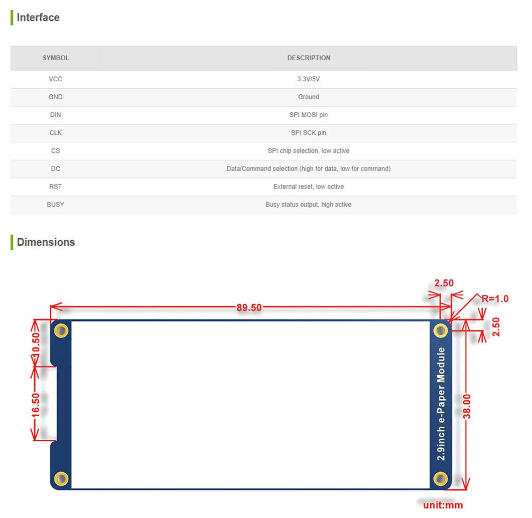 Coolwell Waveshare 2.9inch E-Paper Module Raspberry Pi E Paper Display 296x128 SPI Interface for Raspberry Pi 4B+ 4B 3B+ 3B 2B+ Zero W WH Jetson Nano Ardui