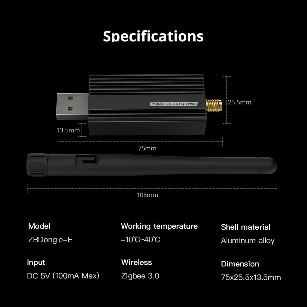 Smilewolf Zigbee 3.0 USB Dongle Plus Gateway，Wireless Zigbee 3.0 USB Adapter,Universal Zigbee Gateway Adapter with Antenna,for Home Assistant,Open HAB,etc (ZBDongle-E)