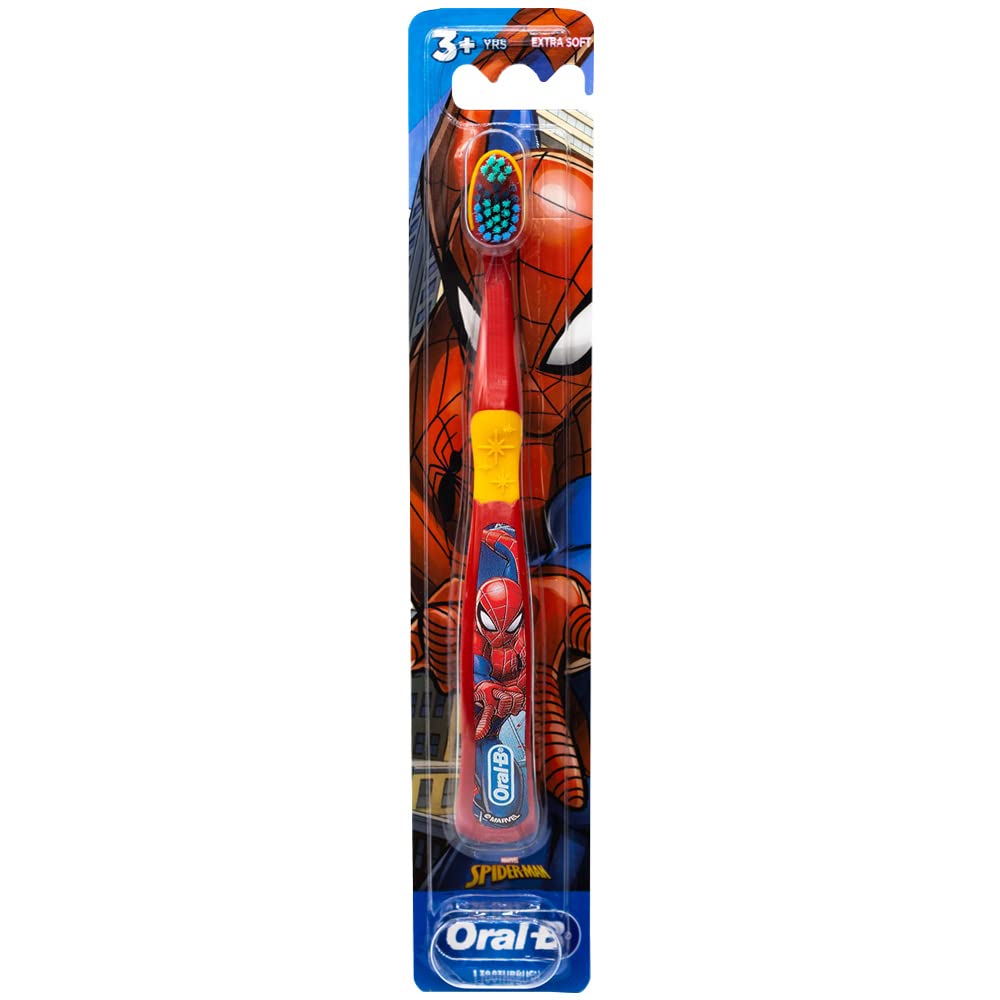 Oral-B Marvel Spider-Man Toothbrush, 3+ YRS, Extra Soft (Colors & Characters Very) & Kids Cavity Protection Toothpaste, Sparkle Fun Size 0.85oz (24g) Set of 2 - Pack of 3