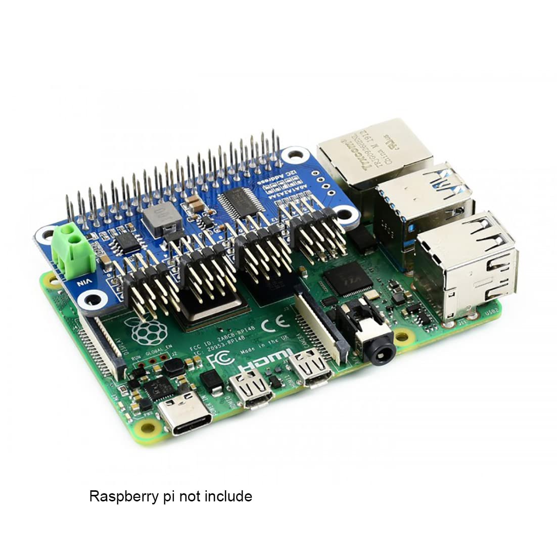 Coolwell Servo Driver HAT for for Raspberry Pi 4B+ 4B 3B+ 3B 2B+ Zero W WH Jetson Nano 16-Channel, 12-Bit, I2C Interface Right Angle Pinheader