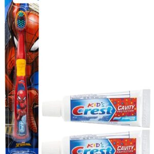 Oral-B Marvel Spider-Man Toothbrush, 3+ YRS, Extra Soft (Colors & Characters Very) & Kids Cavity Protection Toothpaste, Sparkle Fun Size 0.85oz (24g) Set of 2 - Pack of 3