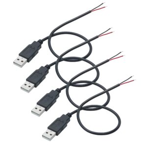 short usb a male 2 pin bare wire,30cm/11.8in usb a 12v/3a pigtail open end power cable,for and usb equipment installed or replace repair diy cable(4pcs)