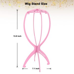 MISSUHUI Wig Stand Wig Holder, Short Wig Stand Portable Wig Head Stand, Collapsible Wig Holder for Multiple Wigs, Wig Display Stand Tool Travel Wig Stand (2Pcs Pink)