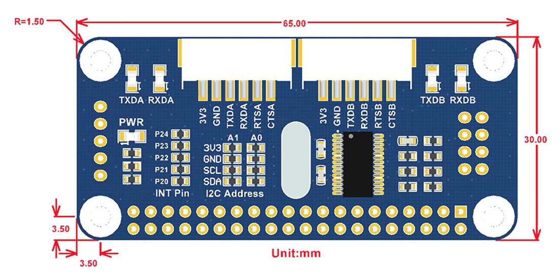 Coolwell for Raspberry Pi Serial HAT Provides 2-Ch UART and 8 GPIOs I2C Interface Expansion HAT for Raspberry Pi 4B+ 4B 3B+ 3B 2B+ Zero W WH