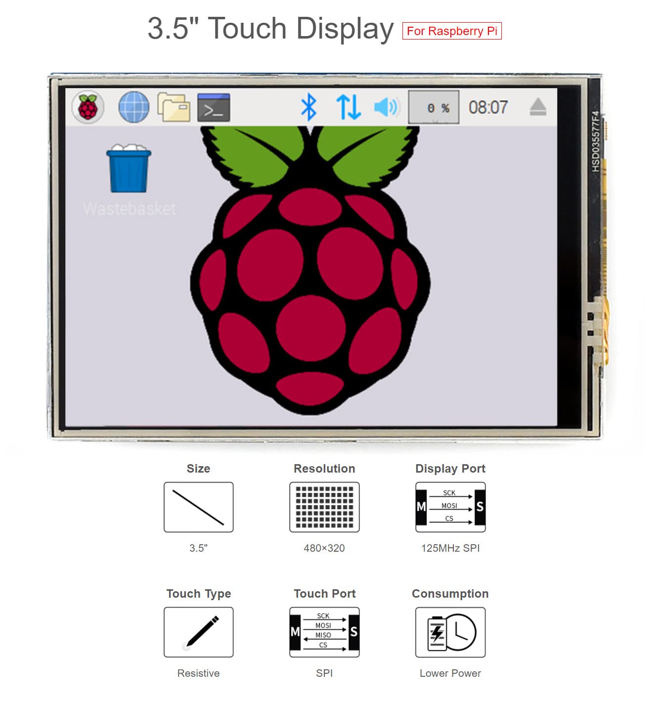 Coolwell 3.5 Inch LCD Screen Resisitive Touch Display C Touchscreen for Raspberry Pi 4B+ 4B 3B+ 3B 2B+ Zero W WH 480x320 SPI Small Raspberry Pi Monitor