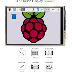 Coolwell 3.5 Inch LCD Screen Resisitive Touch Display C Touchscreen for Raspberry Pi 4B+ 4B 3B+ 3B 2B+ Zero W WH 480x320 SPI Small Raspberry Pi Monitor